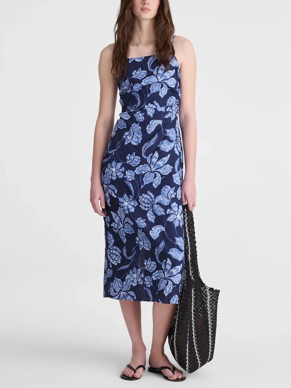 Madewell Navy Floral Square-Neck Midi Dress